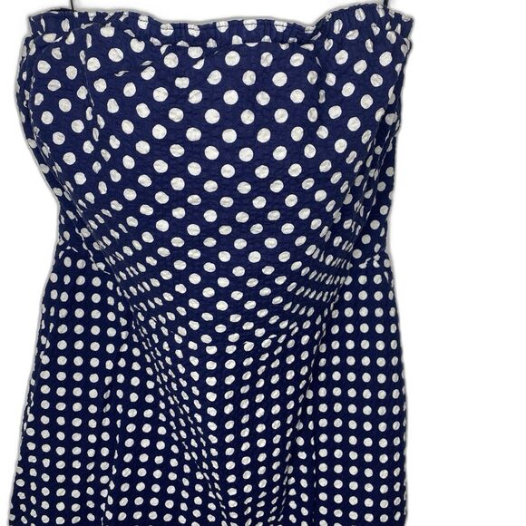 J CREW Strapless Dress Polka Dot Pinup Rockabilly Retro Midi Womens 4 Blue White - Picture 1 of 9